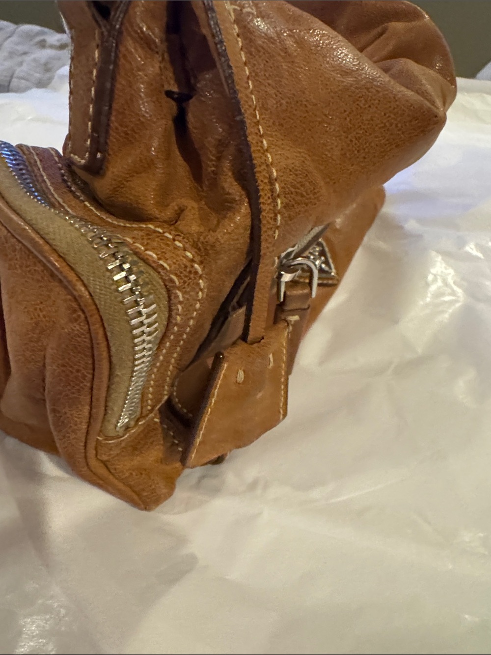 Prada Cognac Brown Leather Shoulder Bag with Front Lock - Picture 13 of 16